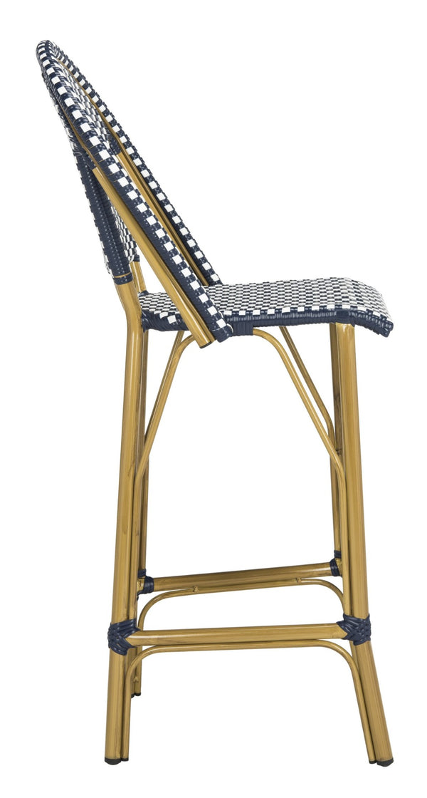 Safavieh FORD Barstool - Elegant French Bistro Design for Indoor & Outdoor Use, Stylish Seating Option Navy / White PAT4008A