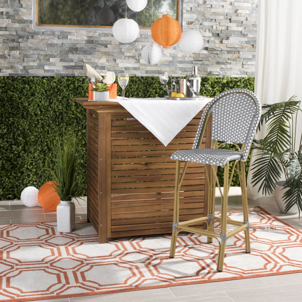 Safavieh FORD Barstool - Elegant French Bistro Design for Indoor & Outdoor Use, Stylish Seating Option Grey / White PAT4008B