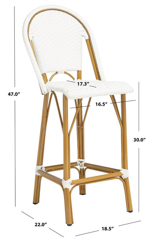 Safavieh FORD Barstool - Elegant French Bistro Design for Indoor & Outdoor Use, Stylish Seating Option White PAT4008C