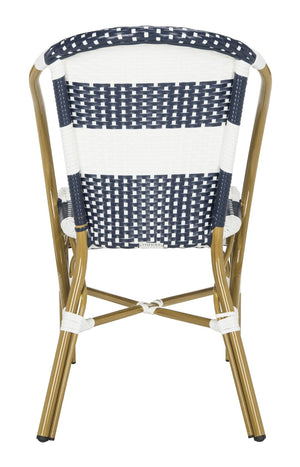 Safavieh SARITA Bistro Side Chair - Elegant Navy & White Stripes, Weather-Resistant Design for Dining Spaces PAT4009A-SET2