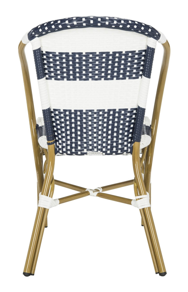 Safavieh SARITA Bistro Side Chair - Elegant Navy & White Stripes, Weather-Resistant Design for Dining Spaces PAT4009A-SET2