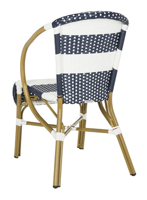 Safavieh SARITA Bistro Side Chair - Elegant Navy & White Stripes, Weather-Resistant Design for Dining Spaces PAT4009A-SET2