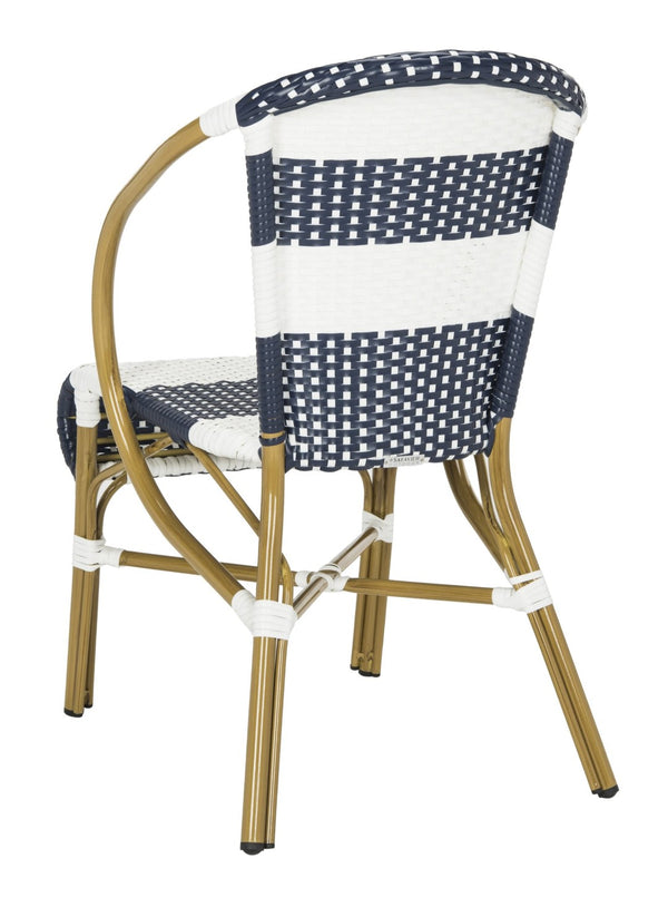 Safavieh SARITA Bistro Side Chair - Elegant Navy & White Stripes, Weather-Resistant Design for Dining Spaces PAT4009A-SET2
