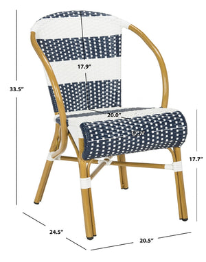 Safavieh SARITA Bistro Side Chair - Elegant Navy & White Stripes, Weather-Resistant Design for Dining Spaces PAT4009A-SET2