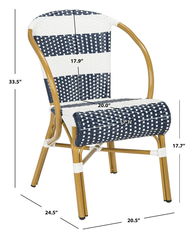 Safavieh SARITA Bistro Side Chair - Elegant Navy & White Stripes, Weather-Resistant Design for Dining Spaces PAT4009A-SET2