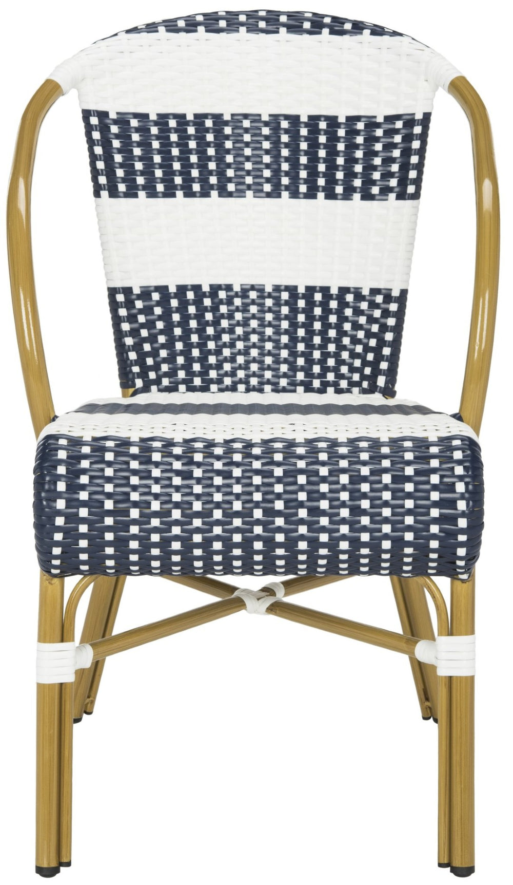 Safavieh SARITA Bistro Side Chair - Elegant Navy & White Stripes, Weather-Resistant Design for Dining Spaces PAT4009A-SET2