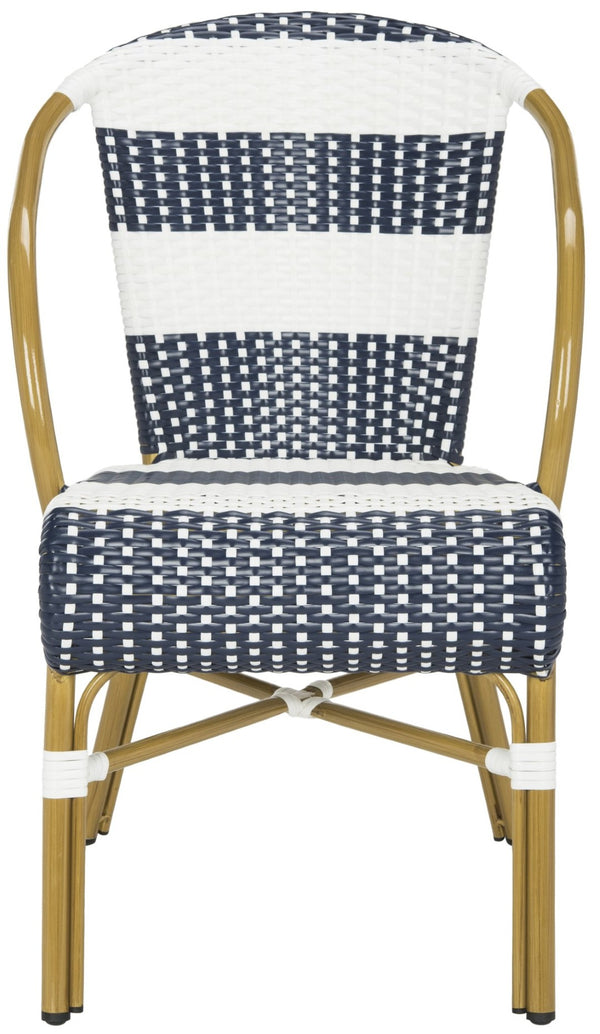 Safavieh SARITA Bistro Side Chair - Elegant Navy & White Stripes, Weather-Resistant Design for Dining Spaces PAT4009A-SET2