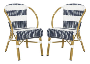 Safavieh SARITA Bistro Side Chair - Elegant Navy & White Stripes, Weather-Resistant Design for Dining Spaces PAT4009A-SET2