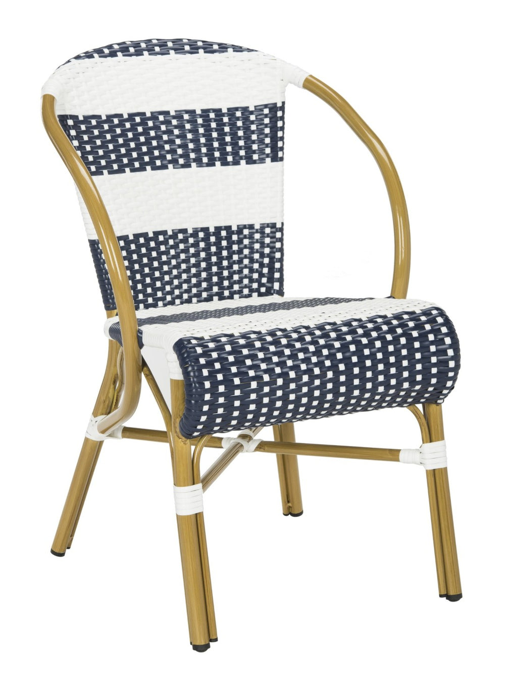 Safavieh SARITA Bistro Side Chair - Elegant Navy & White Stripes, Weather-Resistant Design for Dining Spaces PAT4009A-SET2