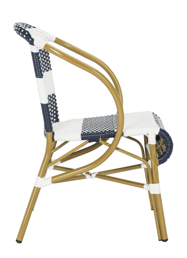 Safavieh SARITA Bistro Side Chair - Elegant Navy & White Stripes, Weather-Resistant Design for Dining Spaces PAT4009A-SET2
