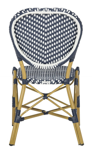 Safavieh LISBETH Side Chair - Chic French Bistro Design for Indoor & Outdoor Spaces, Durable & Stylish Seating Navy / White PAT4010A-SET2