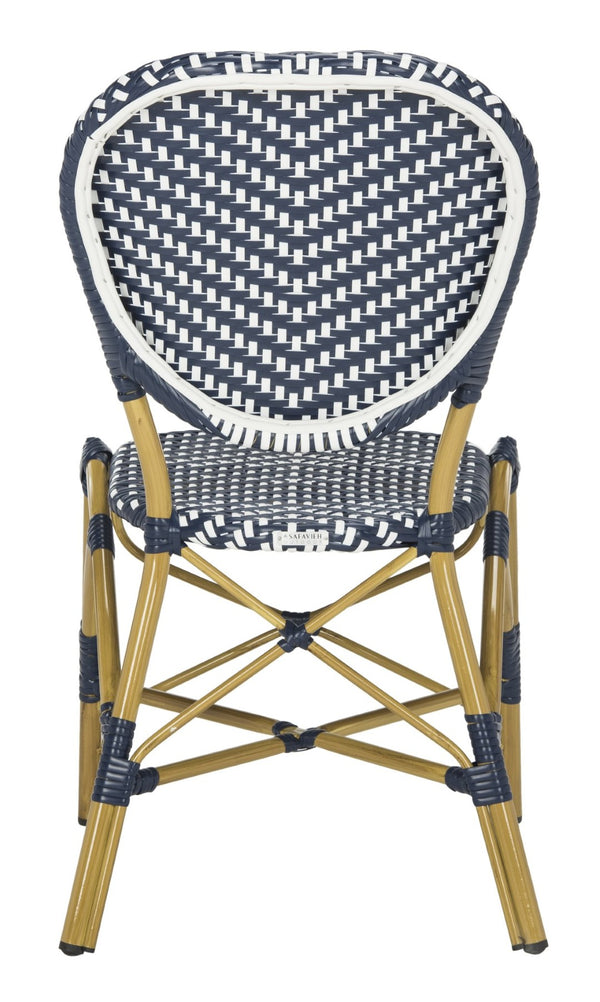 Safavieh LISBETH Side Chair - Chic French Bistro Design for Indoor & Outdoor Spaces, Durable & Stylish Seating Navy / White PAT4010A-SET2