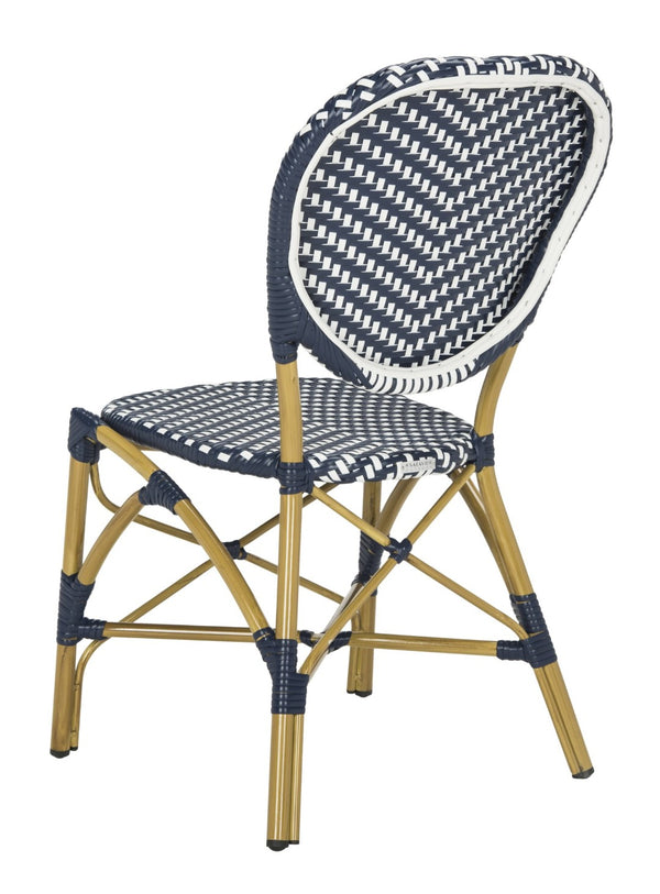 Safavieh LISBETH Side Chair - Chic French Bistro Design for Indoor & Outdoor Spaces, Durable & Stylish Seating Navy / White PAT4010A-SET2