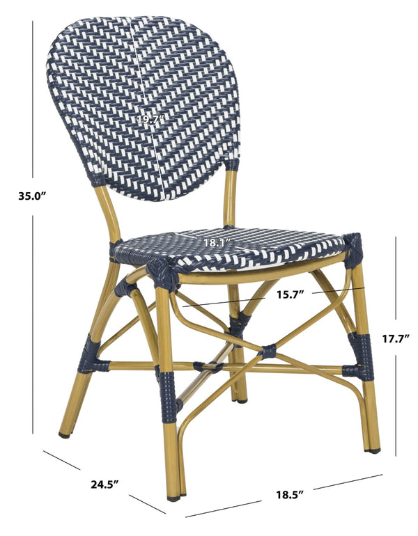 Safavieh LISBETH Side Chair - Chic French Bistro Design for Indoor & Outdoor Spaces, Durable & Stylish Seating Navy / White PAT4010A-SET2