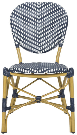 Safavieh LISBETH Side Chair - Chic French Bistro Design for Indoor & Outdoor Spaces, Durable & Stylish Seating Navy / White PAT4010A-SET2
