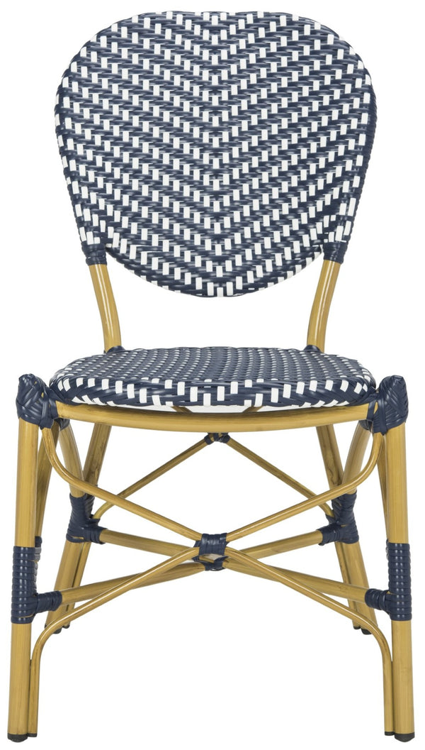 Safavieh LISBETH Side Chair - Chic French Bistro Design for Indoor & Outdoor Spaces, Durable & Stylish Seating Navy / White PAT4010A-SET2