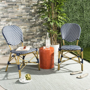 Safavieh LISBETH Side Chair - Chic French Bistro Design for Indoor & Outdoor Spaces, Durable & Stylish Seating Navy / White PAT4010A-SET2