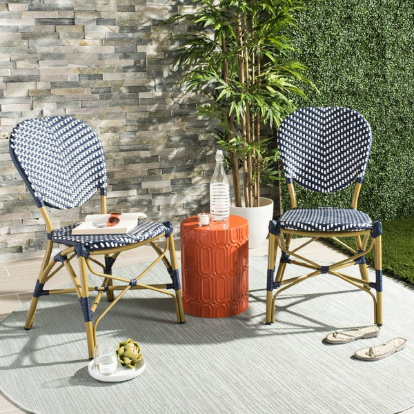 Safavieh LISBETH Side Chair - Chic French Bistro Design for Indoor & Outdoor Spaces, Durable & Stylish Seating Navy / White PAT4010A-SET2