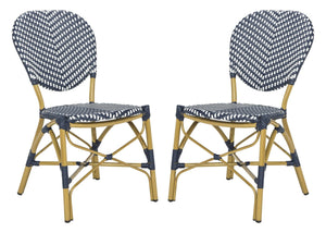 Safavieh LISBETH Side Chair - Chic French Bistro Design for Indoor & Outdoor Spaces, Durable & Stylish Seating Navy / White PAT4010A-SET2
