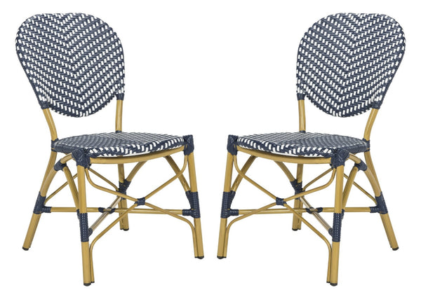 Safavieh LISBETH Side Chair - Chic French Bistro Design for Indoor & Outdoor Spaces, Durable & Stylish Seating Navy / White PAT4010A-SET2
