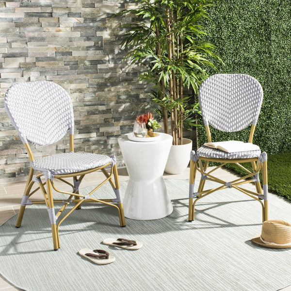 Safavieh Lisbeth Stylish Outdoor Side Chair In Grey And White - Perfect For Patios And Gardens, M2 Collection Grey ,White Pe Wicker,Aluminium Pat4010b