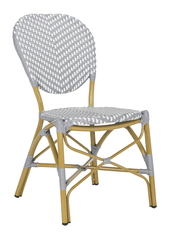 Safavieh Lisbeth Stylish Outdoor Side Chair In Grey And White - Perfect For Patios And Gardens, M2 Collection Grey ,White Pe Wicker,Aluminium Pat4010b
