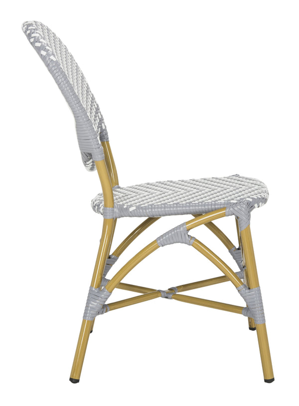 Safavieh Lisbeth Stylish Outdoor Side Chair In Grey And White - Perfect For Patios And Gardens, M2 Collection Grey ,White Pe Wicker,Aluminium Pat4010b