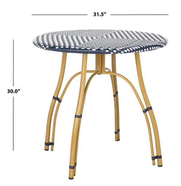 Safavieh KYLIE Bistro Table - Classic Rattan Design for Café-Style Charm in Indoor and Outdoor Spaces Navy / White PAT4011A