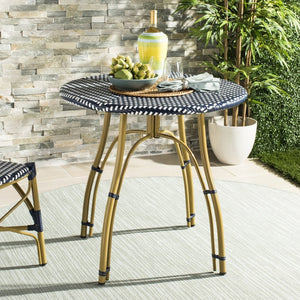Safavieh KYLIE Bistro Table - Classic Rattan Design for Café-Style Charm in Indoor and Outdoor Spaces Navy / White PAT4011A
