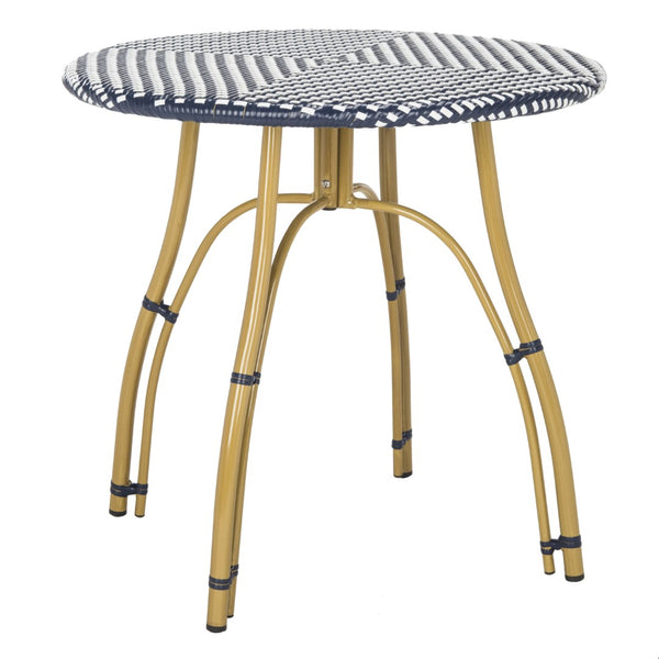 Safavieh KYLIE Bistro Table - Classic Rattan Design for Café-Style Charm in Indoor and Outdoor Spaces Navy / White PAT4011A