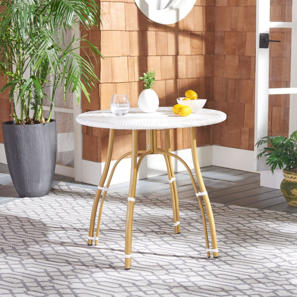Safavieh KYLIE Bistro Table - Classic Rattan Design for Café-Style Charm in Indoor and Outdoor Spaces White PAT4011C