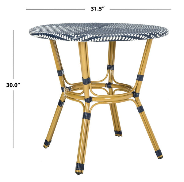 Safavieh SIDFORD Bistro Table - Elegant French Rattan Design for Indoor & Outdoor Spaces, Perfect for Dining Navy / White PAT4012A