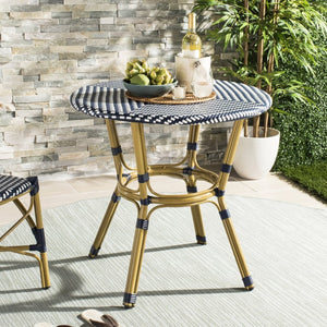 Safavieh SIDFORD Bistro Table - Elegant French Rattan Design for Indoor & Outdoor Spaces, Perfect for Dining Navy / White PAT4012A