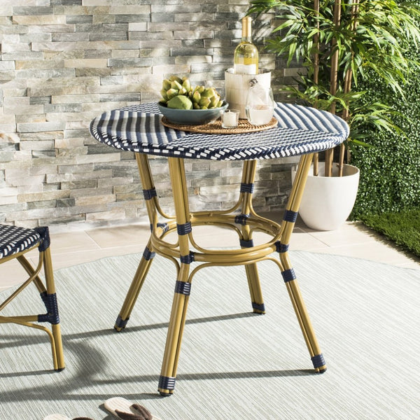 Safavieh SIDFORD Bistro Table - Elegant French Rattan Design for Indoor & Outdoor Spaces, Perfect for Dining Navy / White PAT4012A