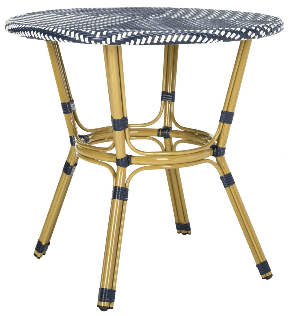 Safavieh SIDFORD Bistro Table - Elegant French Rattan Design for Indoor & Outdoor Spaces, Perfect for Dining Navy / White PAT4012A