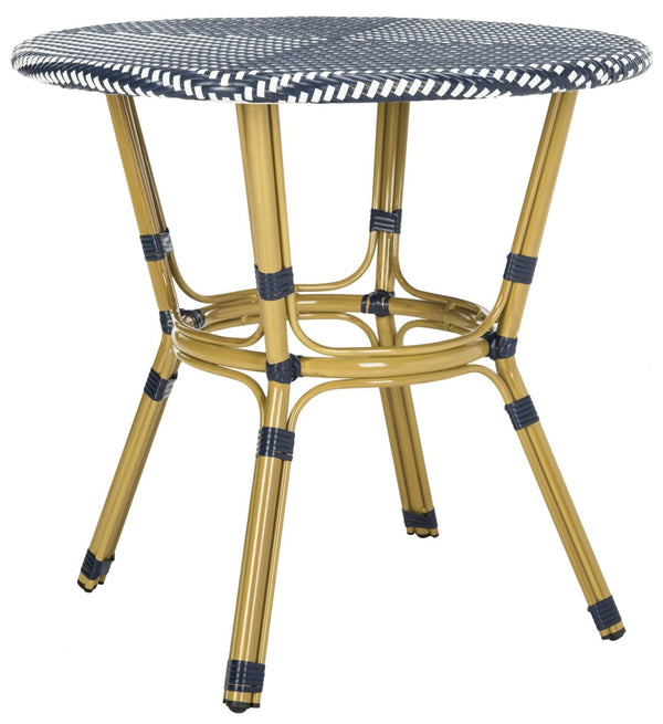 Safavieh SIDFORD Bistro Table - Elegant French Rattan Design for Indoor & Outdoor Spaces, Perfect for Dining Navy / White PAT4012A