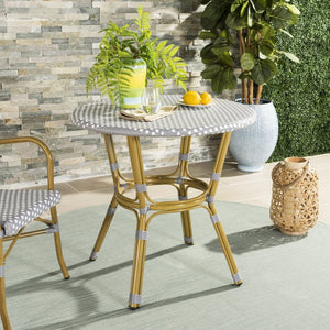 Safavieh SIDFORD Bistro Table - Elegant French Rattan Design for Indoor & Outdoor Spaces, Perfect for Dining Grey / White PAT4012B