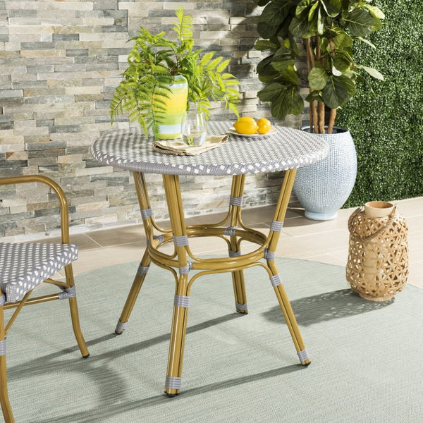 Safavieh SIDFORD Bistro Table - Elegant French Rattan Design for Indoor & Outdoor Spaces, Perfect for Dining Grey / White PAT4012B