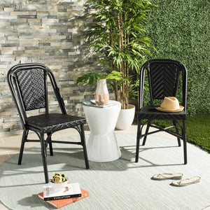 Safavieh DARIA Side Chair - Elegant Black Bistro Design, Weather-Resistant Wicker, Perfect for Indoor & Outdoor Use PAT4013A-SET2