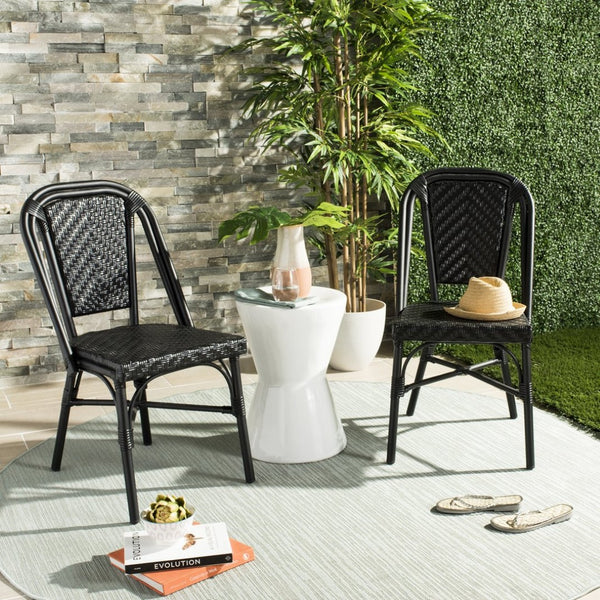 Safavieh DARIA Side Chair - Elegant Black Bistro Design, Weather-Resistant Wicker, Perfect for Indoor & Outdoor Use PAT4013A-SET2