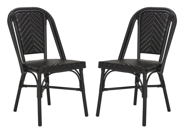 Safavieh DARIA Side Chair - Elegant Black Bistro Design, Weather-Resistant Wicker, Perfect for Indoor & Outdoor Use PAT4013A-SET2
