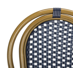 Safavieh ROSEN Arm Chair - Classic French Bistro Style with Durable Wicker Design for Indoor and Outdoor Use Navy / White PAT4014A-SET2