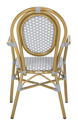 Safavieh ROSEN Arm Chair - Classic French Bistro Style with Durable Wicker Design for Indoor and Outdoor Use Grey / White PAT4014B-SET2