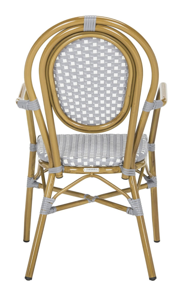 Safavieh ROSEN Arm Chair - Classic French Bistro Style with Durable Wicker Design for Indoor and Outdoor Use Grey / White PAT4014B-SET2