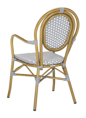 Safavieh ROSEN Arm Chair - Classic French Bistro Style with Durable Wicker Design for Indoor and Outdoor Use Grey / White PAT4014B-SET2