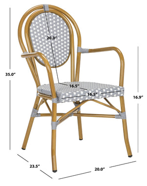 Safavieh ROSEN Arm Chair - Classic French Bistro Style with Durable Wicker Design for Indoor and Outdoor Use Grey / White PAT4014B-SET2