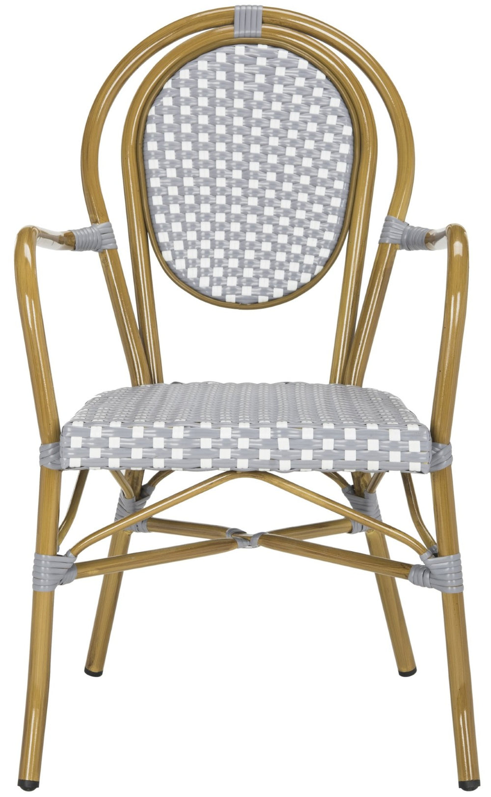Safavieh ROSEN Arm Chair - Classic French Bistro Style with Durable Wicker Design for Indoor and Outdoor Use Grey / White PAT4014B-SET2