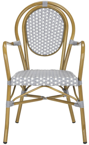 Safavieh ROSEN Arm Chair - Classic French Bistro Style with Durable Wicker Design for Indoor and Outdoor Use Grey / White PAT4014B-SET2