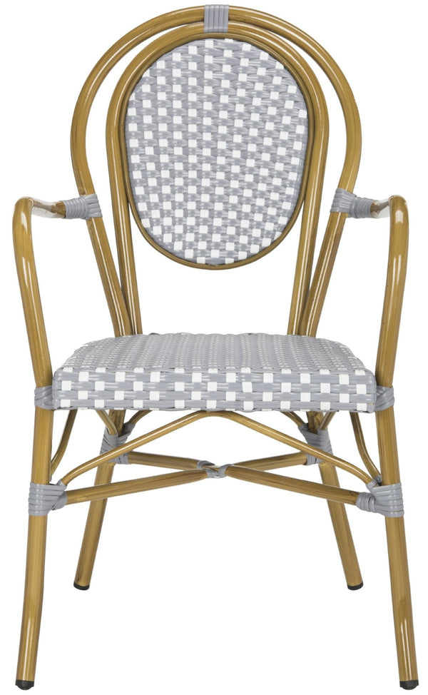 Safavieh ROSEN Arm Chair - Classic French Bistro Style with Durable Wicker Design for Indoor and Outdoor Use Grey / White PAT4014B-SET2