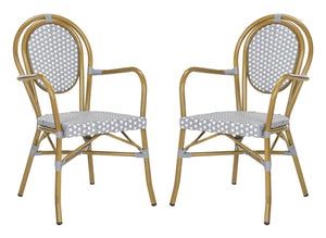 Safavieh ROSEN Arm Chair - Classic French Bistro Style with Durable Wicker Design for Indoor and Outdoor Use Grey / White PAT4014B-SET2